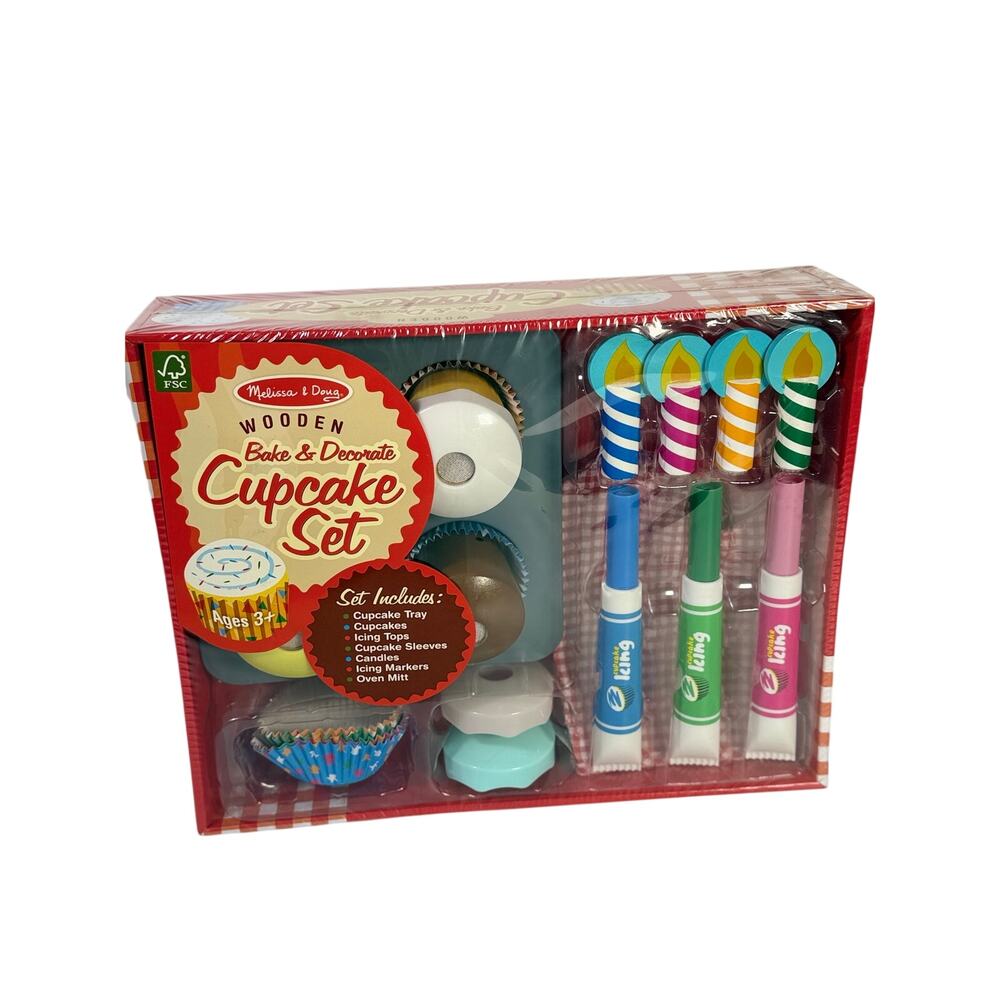 Melissa & Doug Wooden Bake & Decorate Cupcake Set – New Sealed